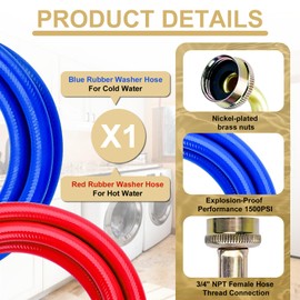 4FT Rubber Washing Machine Hoses with 90 Degree Elbows Burst Proof 2 Pack For Hot and Cold Water 3/4" NPT Connection Water Supply Lines by Cenipar Fit for ALL Washing Machine