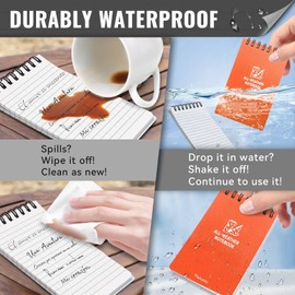 POPYOLA 1 Pack Waterproof Pocket Notebook, 3x5 Pocket Notepad, All Weather Mini Spiral Notepad, Write in the Rain Police Notepad with 100 Squared Pages for Outdoor Home Office School, Orange