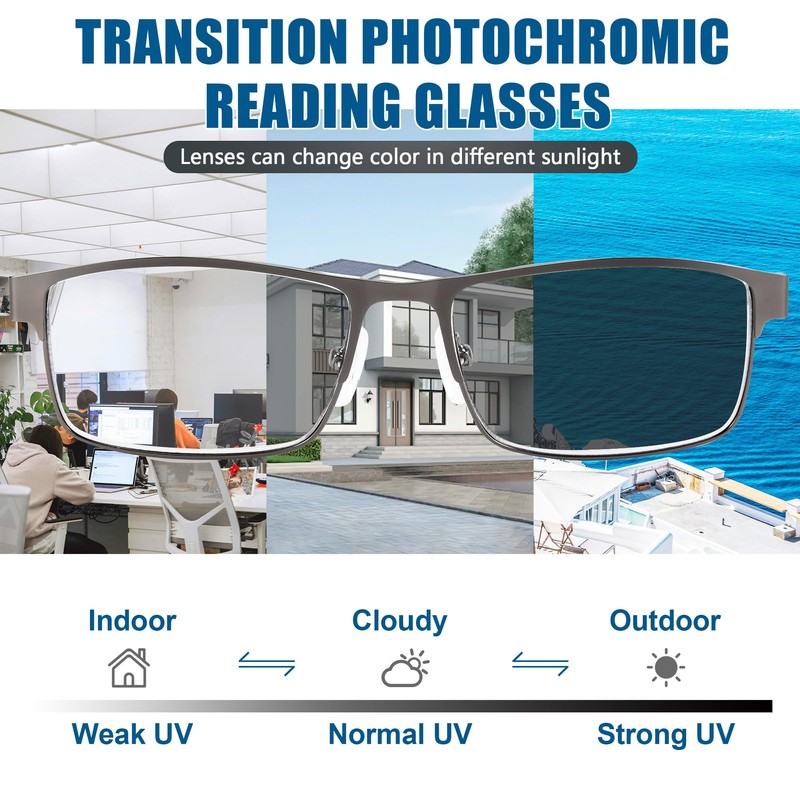 GHDBFMB Multifocus Progressive Reading Glasses Men Photochromic Transition Sunglasses Tr90