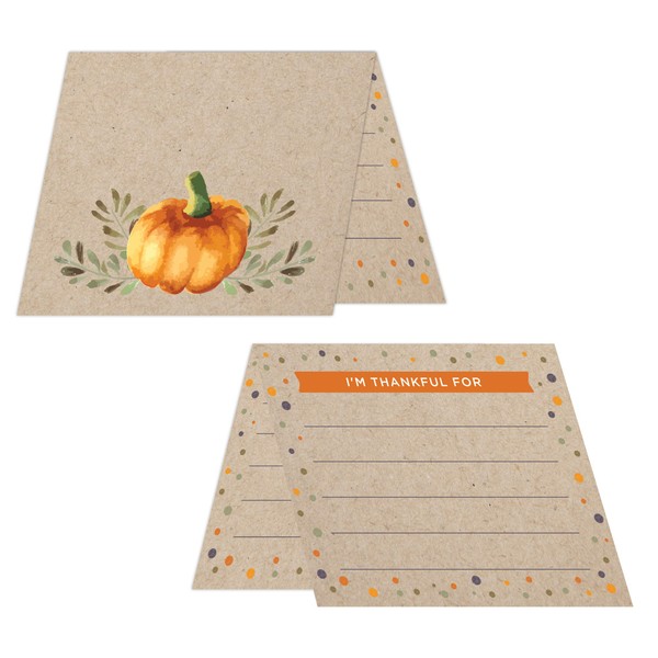 Koko Paper Co Thanksgiving Place Cards with Fill-in Gratitude Cards | Pack of 50 Cards | Printed on Heavy Card Stock.