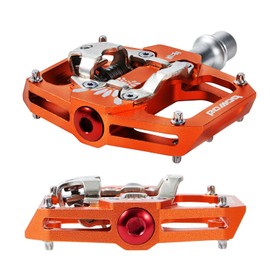 BOWOD Bike Pedals Dual Function, Flat Bicycle Pedals Clipless & MTB SPD Pedals w Cleat, CNC Aluminum Mountain Bike Pedals w 9/16" Cr-Mo Spindle 2 Bearings 10 Pins for Indoor Cycling Urban Riding