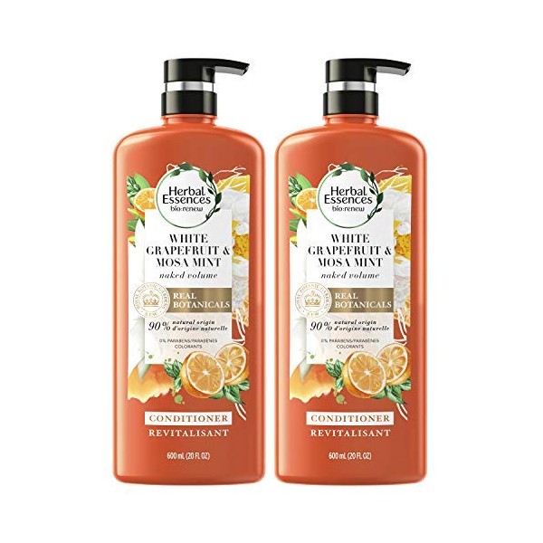 Herbal Essences, Volumizing Conditioner With Natural Source Ingredients, For Fine Hair, Color Safe, BioRenew White Grapefruit & Mosa Mint, 20 fl oz, Twin Pack