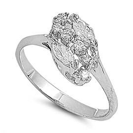 Clear CZ Oval Marquise Wedding Ring New .925 Sterling Silver Band Size 7
