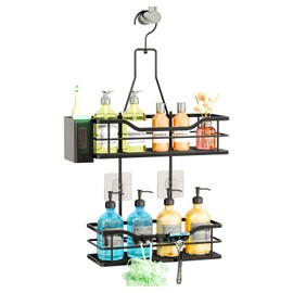 SWTYMIKI Hanging Shower Shelf - Shower Shelf for Hanging 360° Adjustable Hook for Bathroom with 2 Shower Baskets and 4 Hooks, Shower Shelf No Drilling for Shampoo Holder for Shower