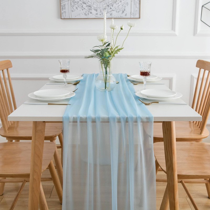 Aoksunova Table Runner, Blue Chiffon Table Runner, Tulle, 300 x