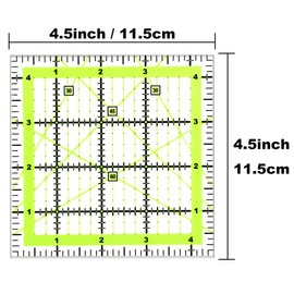 UOOU Quilting Ruler (4.5"X4.5"), Square Quilting Rulers Fabric Cutting Ruler Acrylic Quilters Rulers Clear Mark with Non Slip Rings for Easy Precision Cutting and Crafts Quilting and Sewing 1 Pack