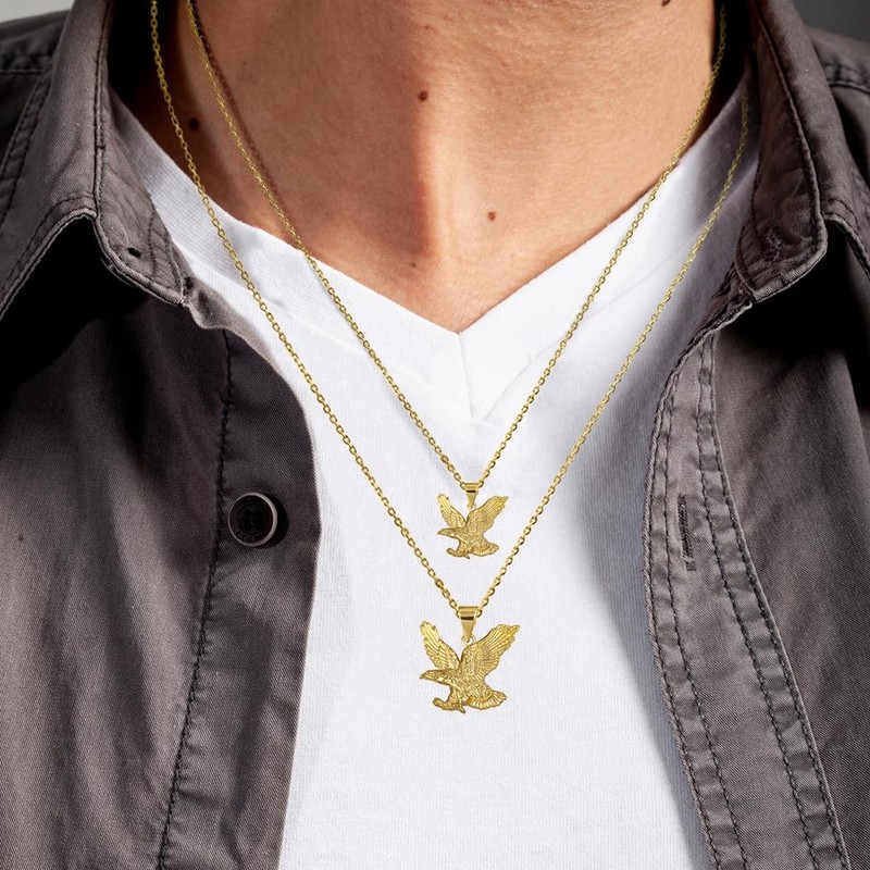 Solid 10k Yellow Gold Soaring Bald Eagle Freedom Pendant (SM)