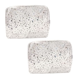 TotePrint Set of 2 Pink Transparent Cosmetic Bags with Star Pattern Girls Carry Bags 9.84 × 7.08 × 2.36 Inches, Transparent, Modern