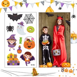 ACWOO Temporary Tattoo for Kids, 10 Sheets Halloween Themed Tattoos Stickers, Spooky Pumpkin Skull Bats Halloween Waterproof Fake Tattoo for Gift Party Bags Filler