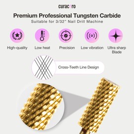Curacoro Nail Drill Bits 3/32'' - Small Barrel Carbide Bit (Coarse) for Professional Finish, Precisely Remove, Shape & Smooth Acrylic or Gel Nails, Nail Art Pedicure Manicure Salon & Home