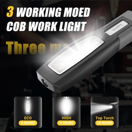 Luasmx Rechargeable Work Light, Magnetic Work Light with 3 Lighting Modes, Portable Hook Mechanic Light for Car Repair/Mechanics/Emergency/Camping