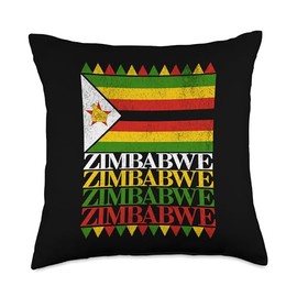 Merch By Zimbabwean Zimbabwe Retro Vintage Flag Chevron Pattern in Zim Colours Throw Pillow, 18x18, Multicolor