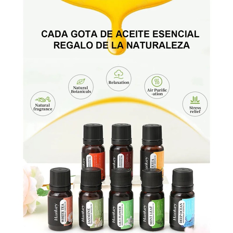 iHOGCO Kit De 8 Aceites Esenciales Aromaterapia 100% Puro 10ml