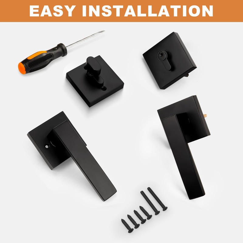 Probrico 2Pack Matte Black Exterior Door Handle with Single Cylinder