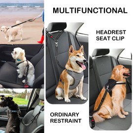Removable Dog Seat Belt Harness for Car, 3 in 1 Pet Car Seatbelt Leash, Retractable Restraint Secures to Vehicle Headrest & Adjustable Reflective Dog Seatbelt Tether (Orange, 1pcs)