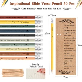 Yeaqee 50 Pcs Christian Easter Gift Baskets Bible Verse Colored Pencils Bulk Religious Church Wood Pencils with Inspirational Bookmark Religious Pray Sunday School Prizes Supplies for Student Teacher
