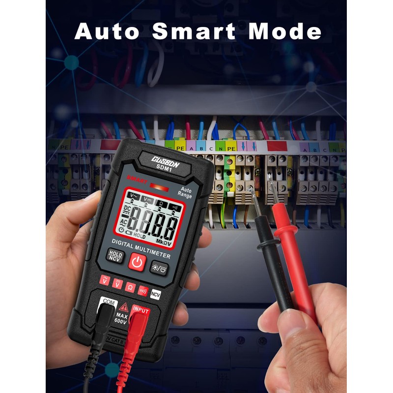 CUSBON Digital Multimeter, Auto-Rang Voltage Meter AC/DC Voltmeter Ohmmeter and
