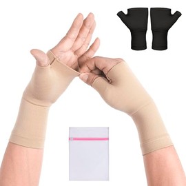 360 RELIEF Wrist & Thumb Support – Compression Sleeve for Comfort & Stability | Joint & Hand Support for Men & Women | 1 Pair (Medium, Beige) with Mesh Laundry Bag