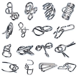 Qanmua IQ Puzzle Puzzle Set, 3D Brainteaser Metal Puzzle IQ Games Set, Patience Games for Children, IQ Games, Puzzle Ring, Gifts for Adults, Students and Children, Pack of 16