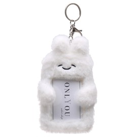 [OnlyOU] Commuter Pass Case, Card Holder, Card Storage, ID Case, Employee ID Case, Korean Keyring, Fluffy, Mokomoko, Characters, Cute, Students, Women's, white