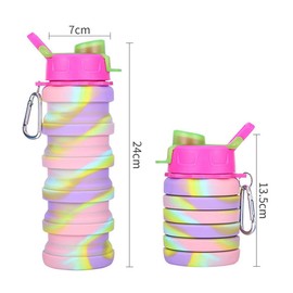 Portable sports water bottle, foldable sports water cup, camouflage, colorful soft water bottle (Unicorn)