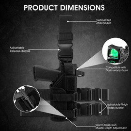 AIKATE Drop Leg Gun Holster with Optic/Light/Laser, Adjustable Universal Thigh Pistol Holster for Men and Women, Fits for Glock 1911, 9mm, .40, .45, .380, S&W M&P, Most Mid-Size Pistols