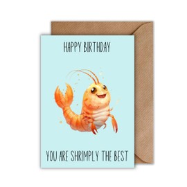 Birthday Card with Envelope - Funny Word Game Happy Birthday Card Shrimp "You Are Shrimply The Best" Birthday Card (A6)