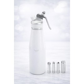 Whipped Cream Dispenser–Double Wall Insulated Aluminum Water Bottle with Stainless Steel 3 Nozzles, Extra-Large Capacity Whipping Cream Maker for Desserts, Coffee, Cocktails More-1000ml-White