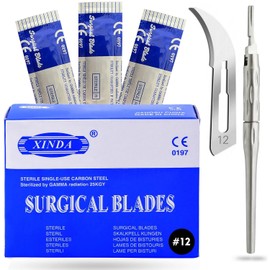 100 Blades #12 Scalpel Blades for Knife Scalpel High Carbon Steel Dermablade Blades Individually Wrapped Sterile + 1 Adjustable Scalpel Handle #3 with 180° Rotation Blade Holder for Precise Cutting