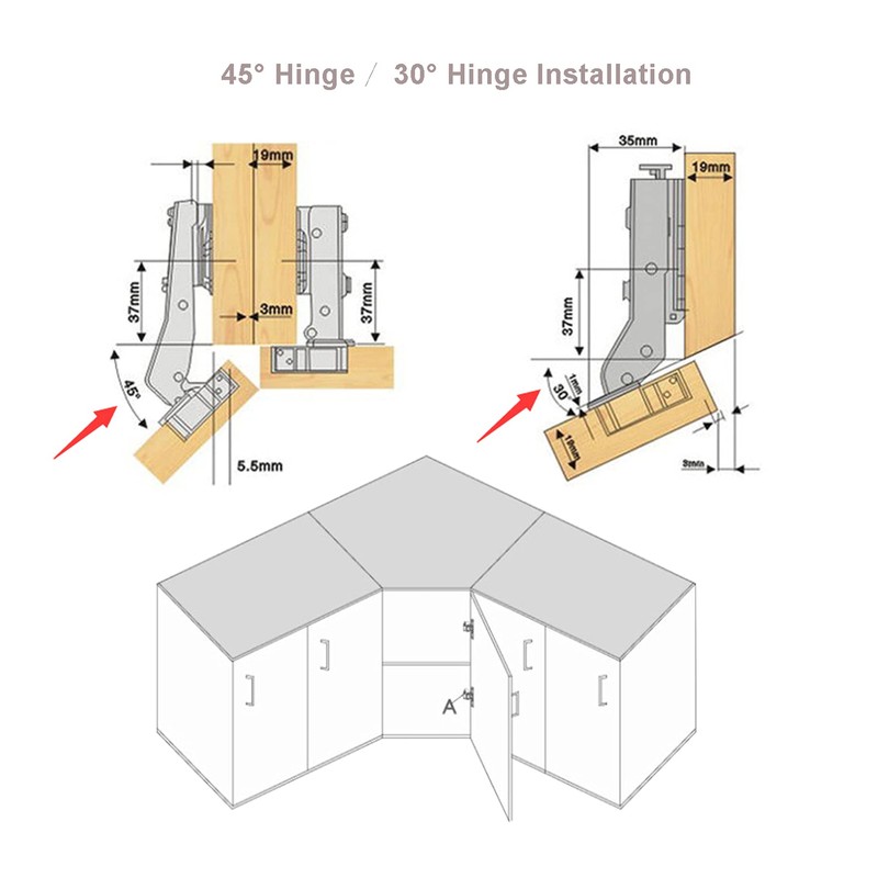 LIKERAINY 45 Degree Hinge 35mm with Hydraulic Damper for Special