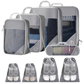 Koncle Compression Packing Cubes for Suitcases, Extensible Travel Packing Cubes, Mesh Luggage Suitcase Organizer Bags, Large Medium Small Slim Packing Cube, Travel Suitcase Accessories