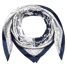 corciova Bufanda cuadrada de seda para mujer, 35 x 35 pulgadas, 208 Azul Marino Y Blanco Cachemira, Grande