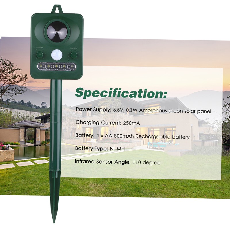 Solar Ultrasonic Pest Repeller Outdoor Animal Repeller with Ultrasonic Sound