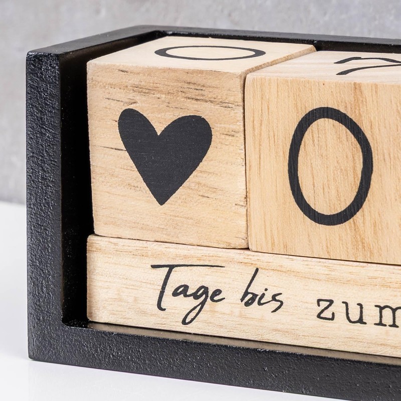 Würfel Countdown Kalender Holz Natur Schwarz Holzkalender Tischkalender Themenleiste Tageszähler