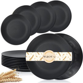 Wrova Wheat Straw Dinner Plates 9 Inch Unbreakable Set of 8 - Dishwasher & Microwave Safe Plastic Plates Reusable - Lightweight Plates for Kitchen,Camping,Apartment,Dorm,RV - Pure Black