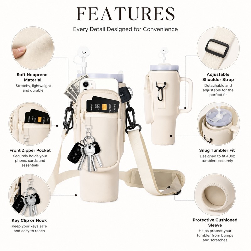 40 oz Water Bottle Carrier for Hands-Free Travel – Neoprene