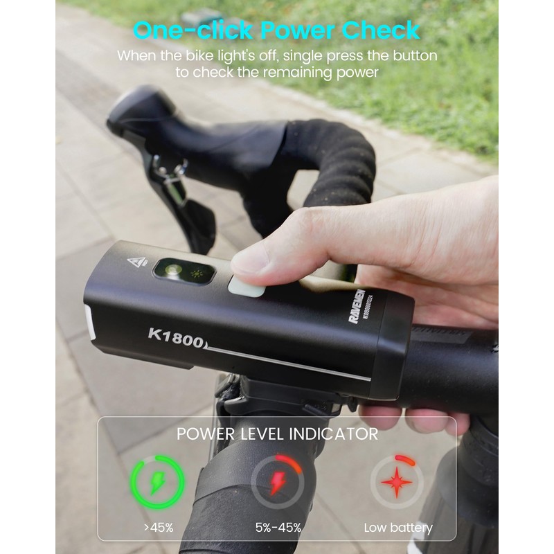 RAVEMEN 1800 Lumens Intelligent Daytime/Night Running Front Light, K1800 with