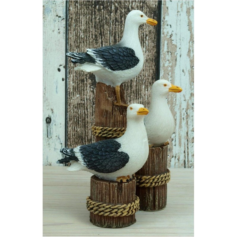 Generisch Maritime Decorative Figurine 3 Seagulls on Bollard, 15 x