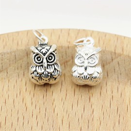 SUGARKITTEN LONDON Sterling Silver Owl Pendant Two Sided Bell Hollow Charm 2 Tones (Silver White)