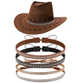 craspire 4 Style Rhinestone Hat Band Bling Cowboy Hat Bands Adjustable Cowgirl Hat Belt Western Style Cowboy Hat Accessories Hair Bands Hat Jewellery for Women and Men