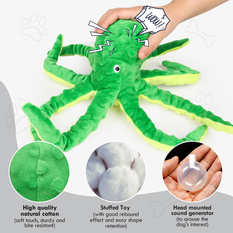 Chngeary 2 Pack Octopus Squesky Dog Toys for Large Medium