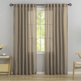 92 Inch Length Curtains Greige Burlap Linen Back Tab & Rod Pocket Semi Gauze Privacy Parlor Curtains,2 Panels Rustic Cottagecore Boho Decor Light Filtering Real Linen Curtains,52"Wide by 92"Long,Taupe