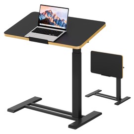 SANODESK Medical Adjustable Overbed Bedside Table with Casters 90° Tilt Top Pneumatic Mobile Rolling Laptop Computer Standing Desk Cart with Tray, Hospital and Home Use(27.6" W x 15.7" D, Black)