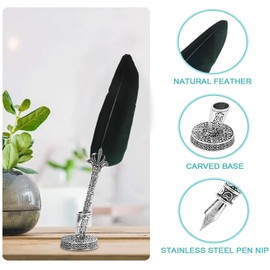 AOMAYLL Feather Pen Ink Set, Vintage Dip Pen, Calligraphy Pen with 5 Nibs and Black Ink, Perfect for Calligraphy Beginners (with Ink)