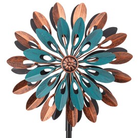 VEWOGARDEN 360° Outdoor Metal Wind Spinners Kinetic Wind Sculptures & Spinners for Yard Garden Lawn Patio Decorations, Blue & Bronze