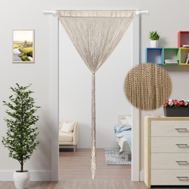 Ateasierlife Door Curtain Fly Screen String Curtains Window Doors Beads Screens Tassel Doorways Blinds Room Divider Kitchen Panel（Champagne 100×200cm/39×79in）