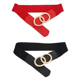 SYMOL Women's Elastic Waist Belt 70 cm - 160 cm Normal Large Waist Leather Belt Stretchy Belt Fashion Woman 5 cm Dress Belt, Black+red