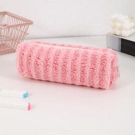 Aniute Plush Pencil Case for Girls Cute Fluffy Pen Case Rainbow Pencil Holder Soft Pencil Makeup Pouch Bag Storage Bags Capacity School Supplies for Kids (Stripes - Pink)