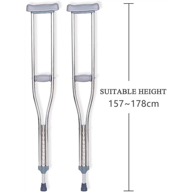 Tall Adult Walking Crutch (Pair), Lightweight Stainless Steel Lower crutched