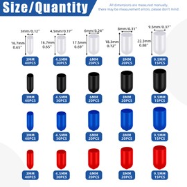 Glarks 500pcs 3/4.5/6/8/9.5mm ID Vinyl Rubber End Caps Set, Black Red Clear Blue Color Flexible Rubber End Caps, Round Thread Protector Caps, Flexible Bolt Screw Cover Caps for Metal Tubing Rod Bolt